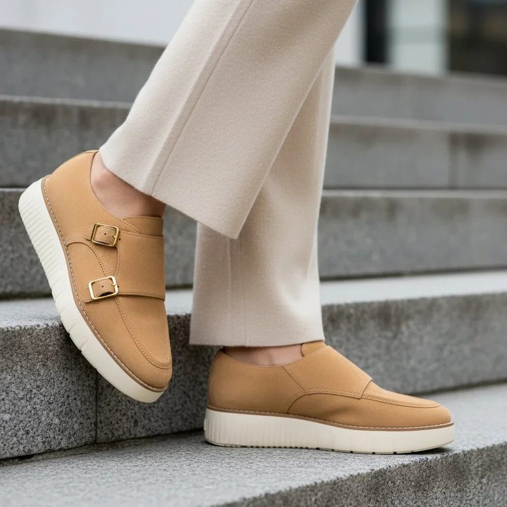 New COLE HAAN Platform Women Suede Grand City Platform Monk Strap Shoes Size 7.5